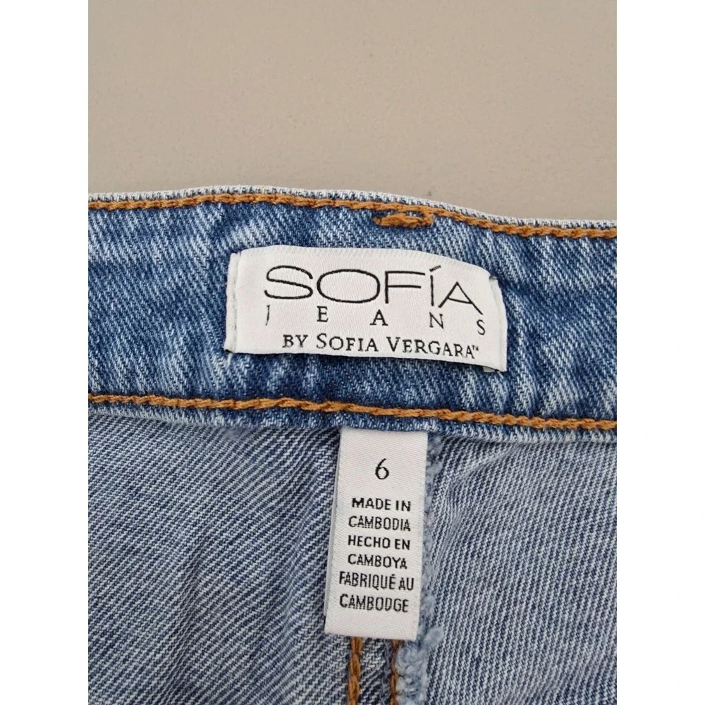 Sofia Jeans Womens 6 Blue High Rise Cropped Flare Denim Raw Hem Distressed New - Picture 13 of 16